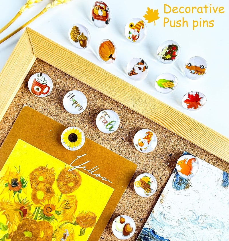 Tandarui Thumb Tacks 24Pcs Thanksgiving Decorative Pushpins for CorkBoard,Bulletin Board Tacks,Feature Wall, Cubicle,Office Desk or Home Decor(Fall Theme) - Image 2